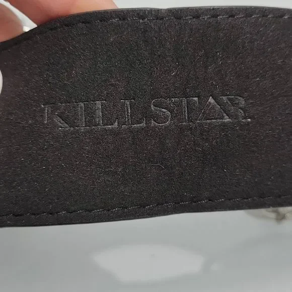 Killstar Curses Chain Belt Black Vegan Leather Silver Pentagram Chains Rock Stud - Picture 5 of 5